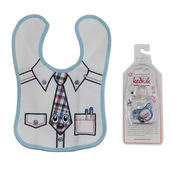

With blue Piping Plaid Tie Pacifier Gift Apron