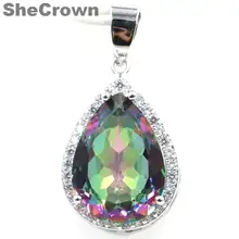 32x17 мм элегантный каплевидной формы 18x13 мм огонь Радуга Мистик Топаз CZ Женская серебряная подвеска