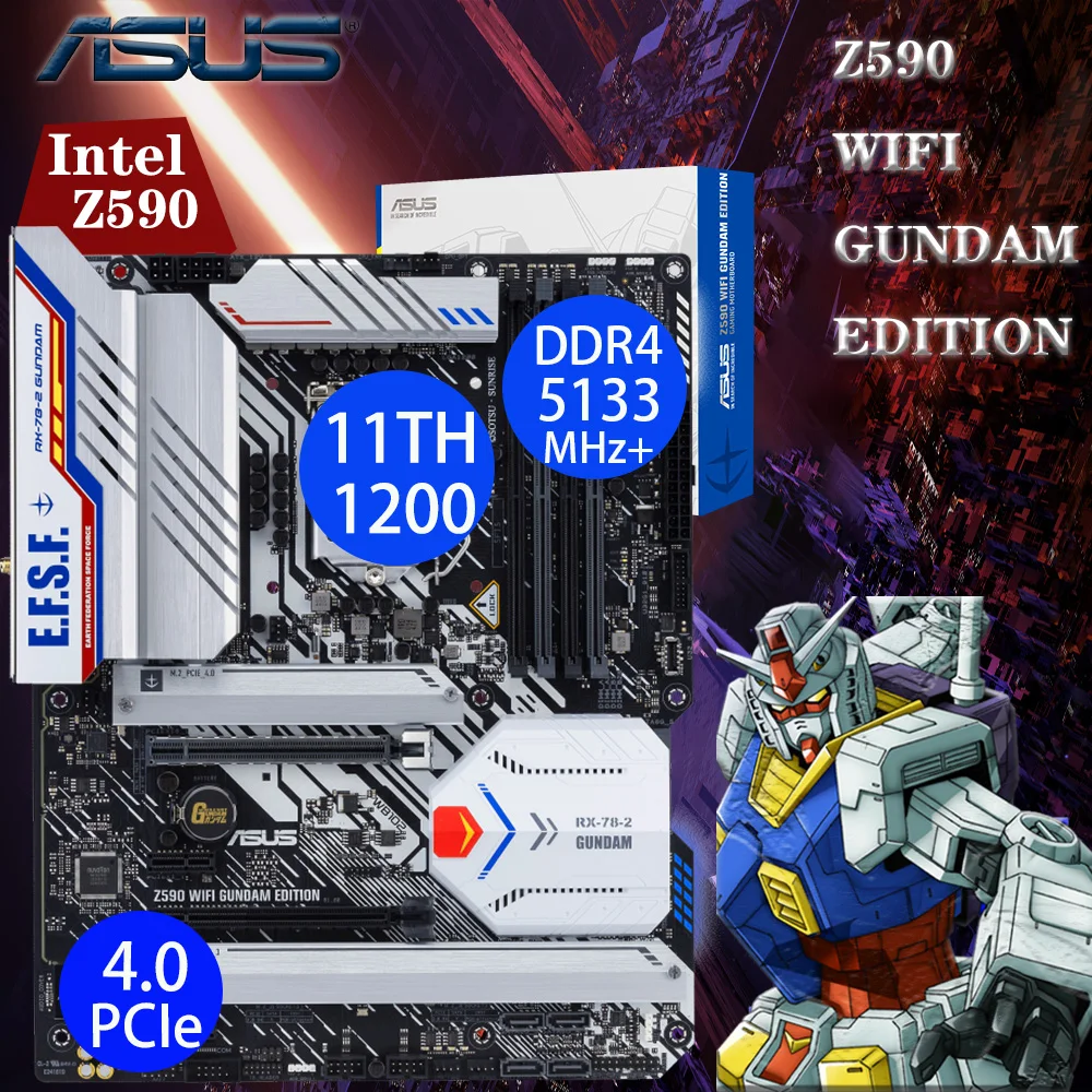 Lga 10 11th Asus Z590 Wifi Gundam Edition Motherboard Ddr4 128gb M 2 Usb3 2 Pcie 4 0 Wifi 6 Intel 2 5 Gb Ethernet New Desktop Motherboards Aliexpress