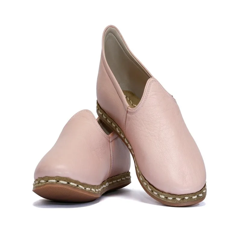 Розовая Женская кожаная обувь на плоской подошве Gaziantep yemandora Heelless Турецкая ручная