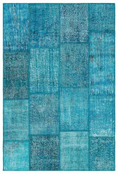 

Blue Overdyed Wool Rug Patchwork Handmade Carpet Turkish Kilim Rug 4007