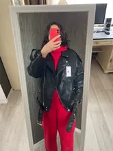 Jacket Coat Fitaylor Faux-Leather Loose Outwear Casual PU Sashes Black Tops Bf-Style