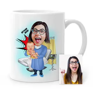 

Personalized Women 'S Midwife Obstetrician Cartoon White Mug Cup-1