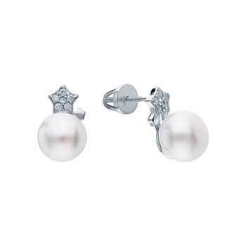 

Silver earrings with cubic zirconia and pearls cultured sunlight sample 925