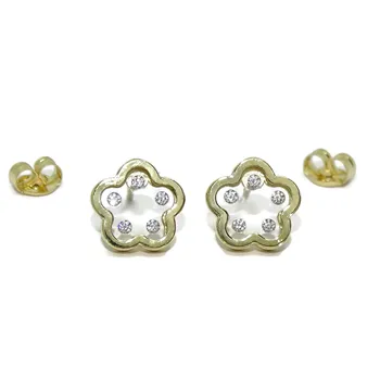 

Never say Never Joyas. flower Earrings de Yellow Gold's 18 K with zircons from best quality 10 inserted into methacrylate