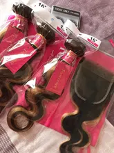 Destacar de la onda del cuerpo de mechones con cierre P4/27 Ombre 30 pulgadas de la onda del cuerpo 3 4 mechones con HD de cierre de encaje marrón extensiones de cabello humano mechones