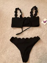 INGAGA-Bikinis de realce para mujer, traje de baño con borde festoneado, bañador de banda Negro, Bikini liso para mujer, ropa de playa 2021