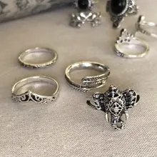 Tocona, conjunto de anillos con corona tallada, corazón rosa, flor de Elefante dorado antigua Bohemia, anillo para dedo nudillo Midi, joyería para mujer