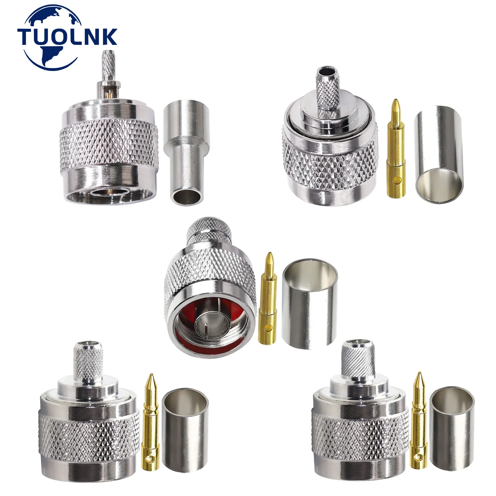 5pcs/Lot N Type Crimp Connector N Male Plug Adapter for RG316 RG58 RG8X 5D-FB lmr400 50Ohm Low Loss  RF Coaxial Connector