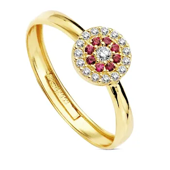 

18k solid gold ring red stones cubic zirconia 7mm. [AB3333]