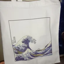 Bolso de lona de gran capacidad con impresión divertida de onda japonesa, bolso de hombro femenino de moda Harajuku con dibujos y letras Ulzzang con cremallera