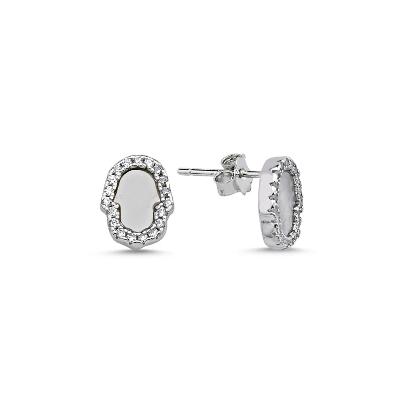 

Silver 925 Sterling Zircon Cubic Zirconia Fatma Master Hand Earring