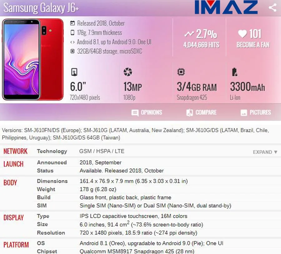 Оригинальный ЖК экран IMAZ сменный комплект для Samsung J4 + 2018 Plus J415 J415F J415FN J415G J415M J6 J615