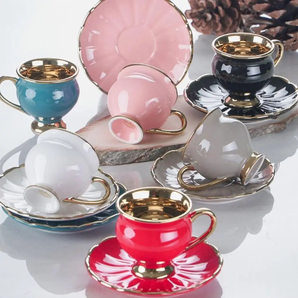 

Luxury Set of 6 12 Pcs Porcelain Coffee Cups Colorful Kitchenware Coffee Accessories Tea and Coffee Set Lux Cup and Saucer
