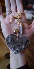 ZOSHI-Llavero borla cuero con forma de corazón, llavero con anilla para llaves, llavero de cristal de Metal, bolso con abalorio, colgante automático, regalo, precio al por mayor