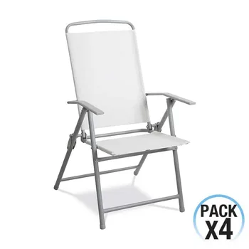

Pack 4 folding chairs of white textile and steel structure gray GH91