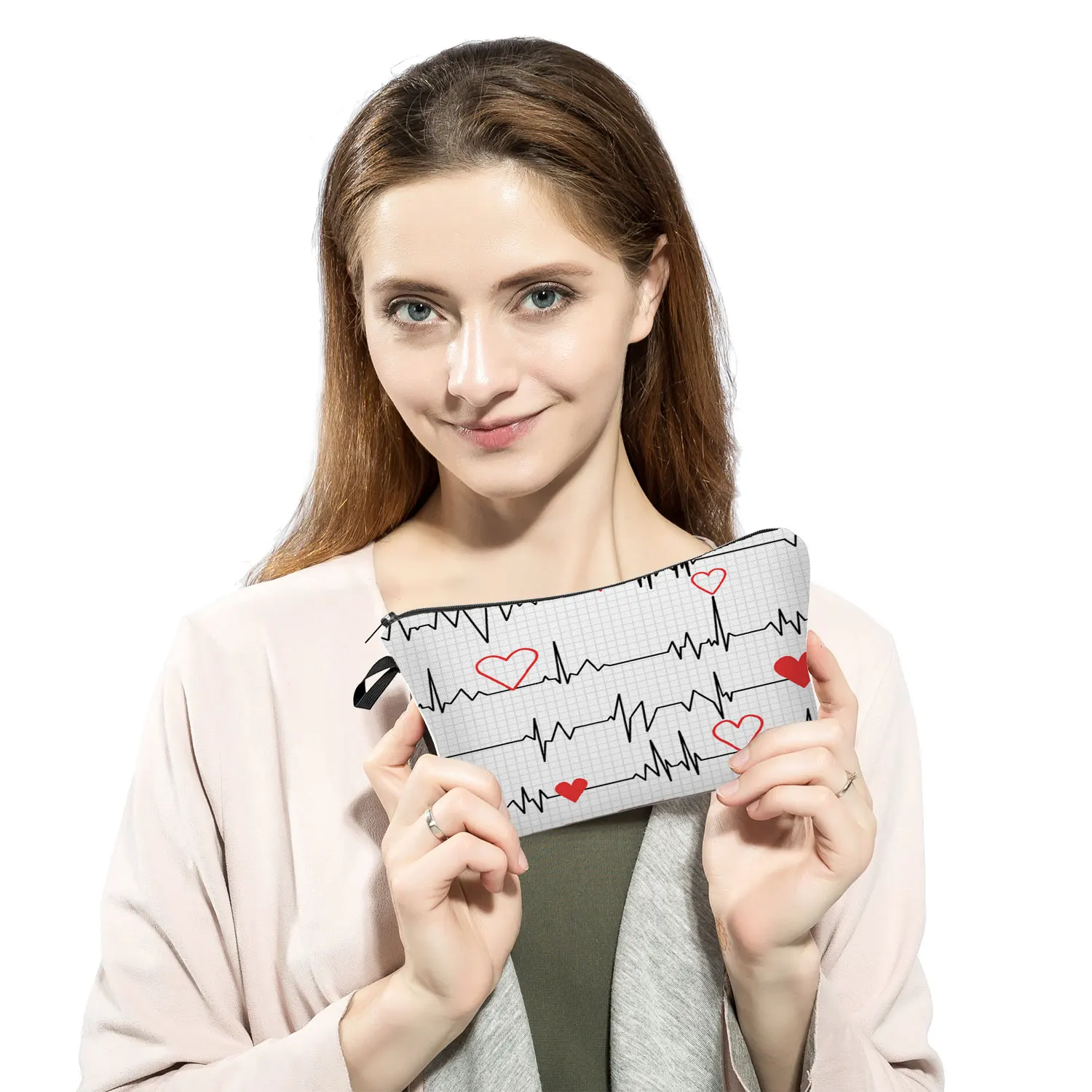 Hot Sale Nurse ECG Printing Women Cosmetic Bags Lovely Casual Travel Portable Storage Handbags Makeup Bag Toiletry Bags Female 3