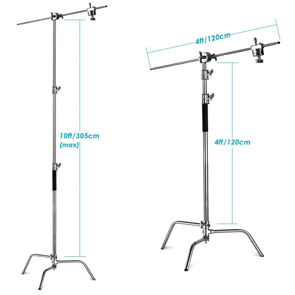 US $177.79 Neewer 2 Pack Photo Studio Lighting Stand Heavy Duty 10 Feet3 Meters Support Stand With 12 Meters Hold Arm And Grip Head Kit