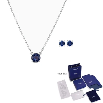 

2020 Fashion Jewelry Swa New Attract Round Set Elegant And Simple Dark Blue Round Crystal Decoration Female Romantic Jewelry Gif