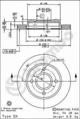 Диск тормозной передний Ford Escort/Fiesta 1.4-1.8 89 BREMBO 096
