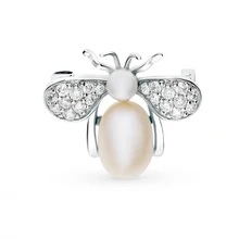 Серебряная брошь с фианитами и жемчугом SUNLIGHT проба 925