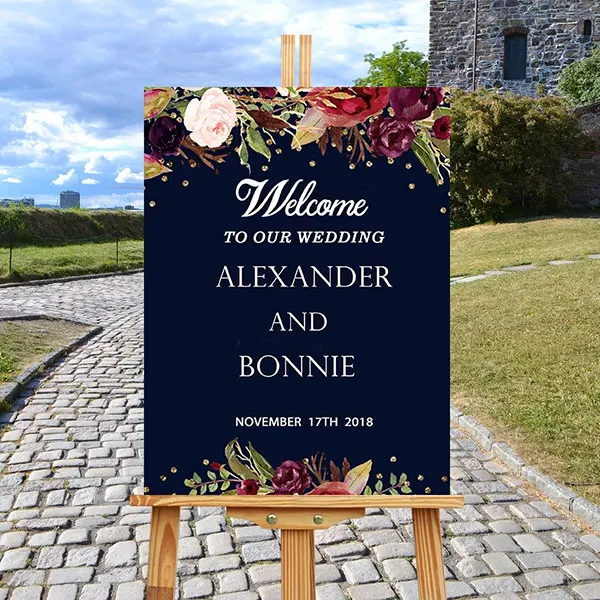 Welcome to Our Wedding Wedding Welcome Sign Wood with Flower Leaves