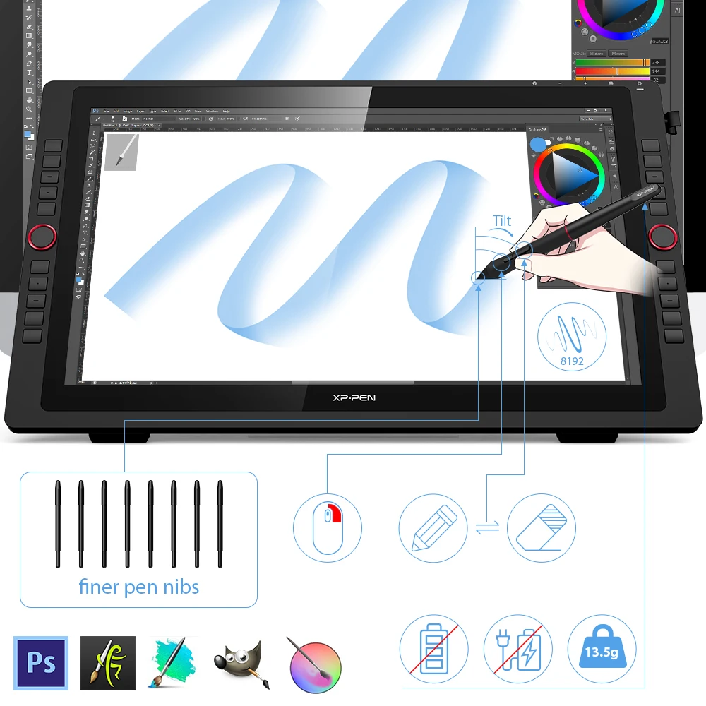 XPPen Artist 22R Pro 21.5 inch Drawing Tablet Pen Display Graphics Monitor 8192 Pen Pressure Tilt-Support Battery-Free - Image 3