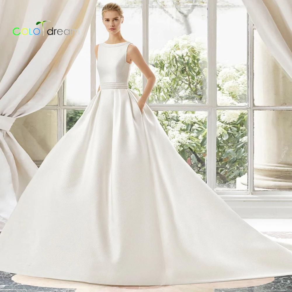 Свадебное платье A line vestido de novia с круглым вырезом