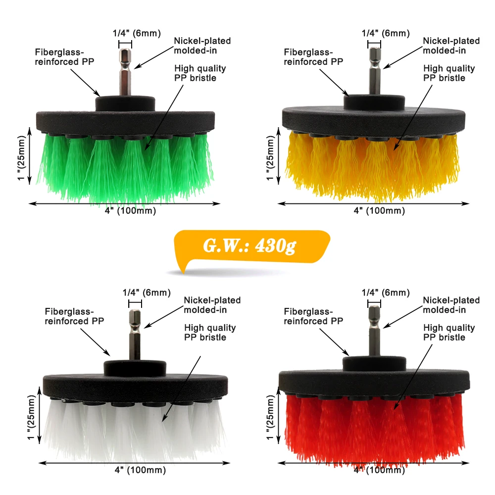 4pcs drill kit Electric Scrubber brush set Drill Brush for shower bathroom Car Leather Plastic Wooden Furniture Cleaning Kit