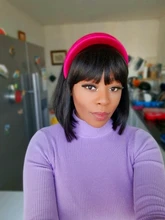 Peluca de Bob corto recta de máquina completa con flequillo negro Natural brasileño Remy pelucas de cabello humano 150% densidad media Ratio Bob peluca