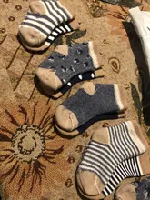 Calcetines de algodón suave para niños de 0 a 6 años, 5 par/lote, Linda y cálida caricatura, a rayas, de moda, para escuela, Otoño e Invierno