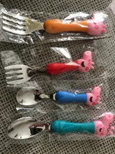 Peppa Pig-cubiertos de acero inoxidable para niños, modelos de figuras de la familia George Pig, vajilla, regalo de cumpleaños