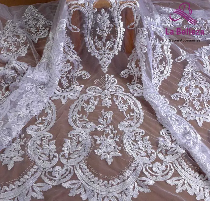Pure white La Belleza 1 ярд чисто белое кружево, большой узор свадебное платье кружевная ткань, сетка вышитые белые невесты ткань 51 ''ширина - Цвет: Pure white