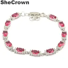 12x6 мм Европейский Стиль 12 г создан розовый турмалин Белый CZ женские ювелирные изделия изготовление серебряный браслет 7,0-8,0 дюймов