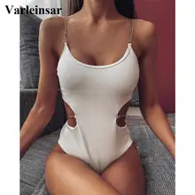Новинка, 2 цвета, сексуальный женский купальник с цепочкой и подкладкой, Цельный купальник для женщин, купальный костюм для женщин V1812