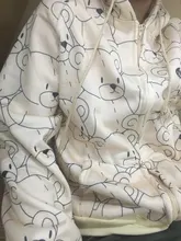 Sudadera con capucha para mujer, de dibujos animados, de oso, primavera y verano, con cremallera, moda coreana, 12345-Lillte