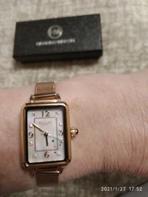 Relojes de malla de acero inoxidable con diamantes de imitación para mujer, esfera de nácar rectangular, Retro, Japón