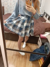 Sweater Skirt-Set Matching-Set Merry-Pretty Plaid 2pieces-Outfits Blue Spring Pleasted