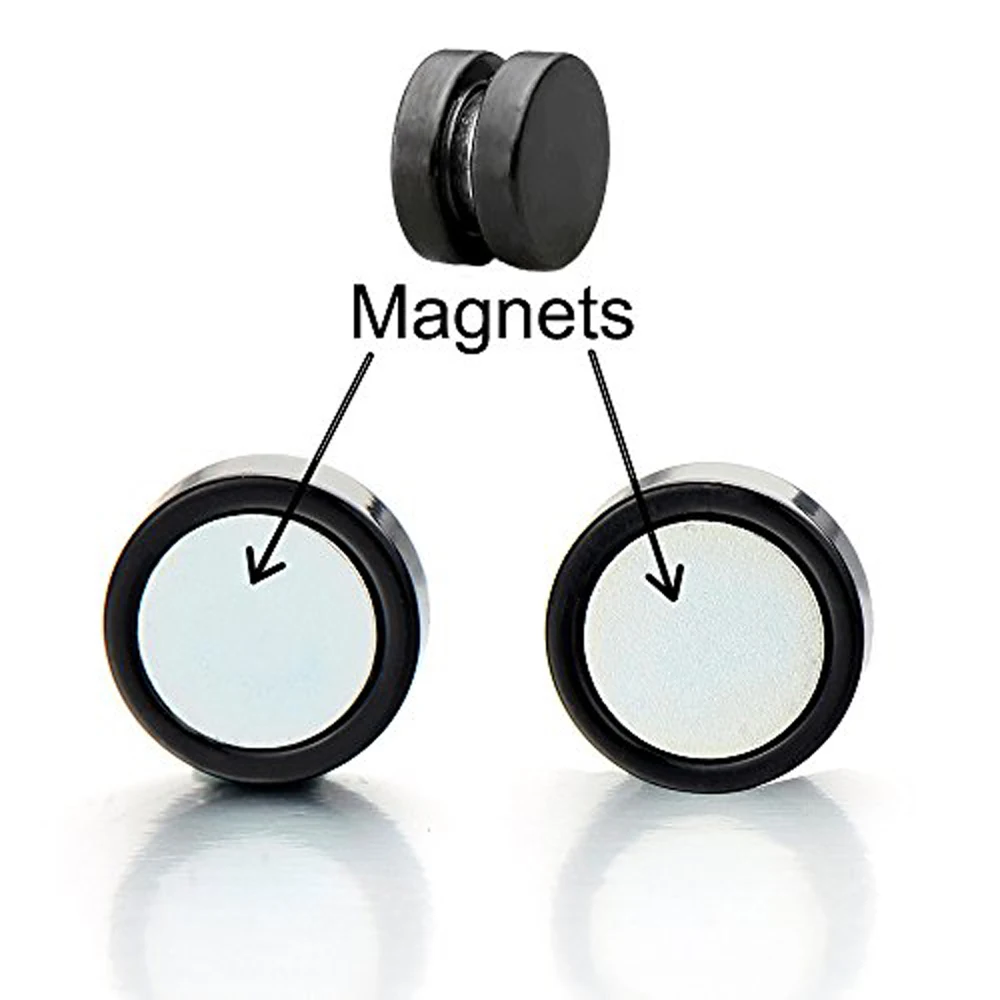 2pcs-Magnetic-Black-Circle-Stud-Earrings-for-Men-Women-Non-Piercing-Clip-On-Cheater-Fake-Ear-Gauges-0-1