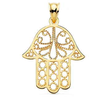 

18k gold pendant Hand of Fatima 32mm. Openwork [AC1038]