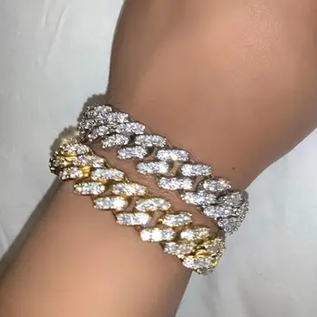 

Bling Rhinestone Hip Hop Cuban Link Chain Bracelet Iced Out for Women Men Full AAA Crystal Rapper Bracelet Cuban Chain Jewelry