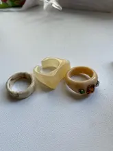 HUANZHI-Conjunto de anillos redondos de resina acrílica para mujer, colorido cuadrado geométrico, con diamantes de imitación, regalo de fiesta, 2021