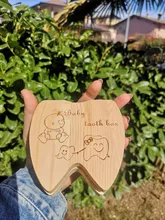 Diente de bebé caja de francés/inglés/español/ruso/italiano de madera organizador para dientes de leche de los muchachos de las muchachas de recuerdos para bebés regalo