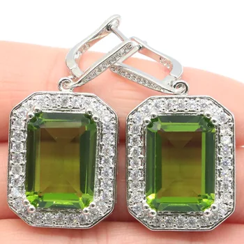 

46x21mm Hot Selling Rectangle 18x13mm Created Green Peridot Bright Zircon Silver Earrings for Women Fashion Jewelry Dating Girls
