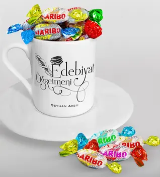 

Personalized Letters Öğretmeni Turkish coffee Cup and Haribo Candy Gift Set