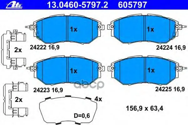 13.0460-5797.2_колодки Дисковые Передние! Subaru Legacy/Outback/Tribeca 2.0/2.5/3.0/3.6 03 Ate 13046057972 Ate арт. 13046057972