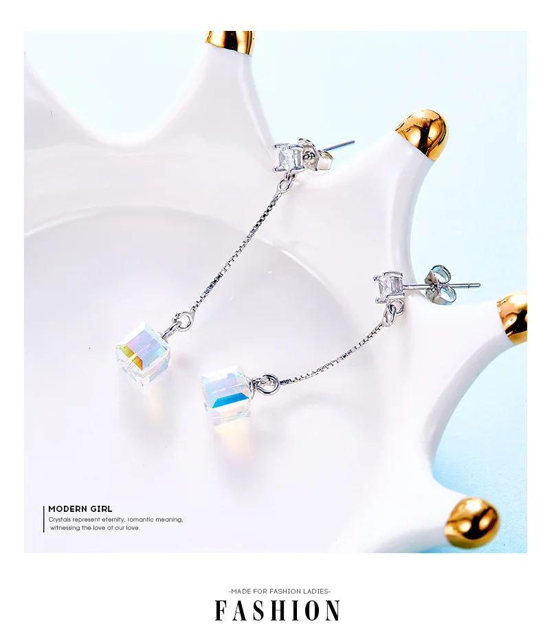 Warme Farben серьги с кристаллами Swarovski для женщин, S925 Серебряные квадратные кубические цветные Кристальные серьги-капли
