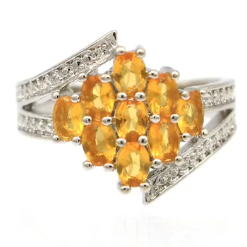 

13x14mm Lovely Created Golden Citrine White Bright Zircon Silver Ring for Women Jewelry Making Fashion Jewelry Gifts