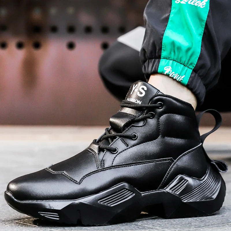 

platform sneakers off Warm Velvet Thickening Big Head High Shoes White Shoe Men's High Sports Shoes Black Samurai Clunky Sneaker