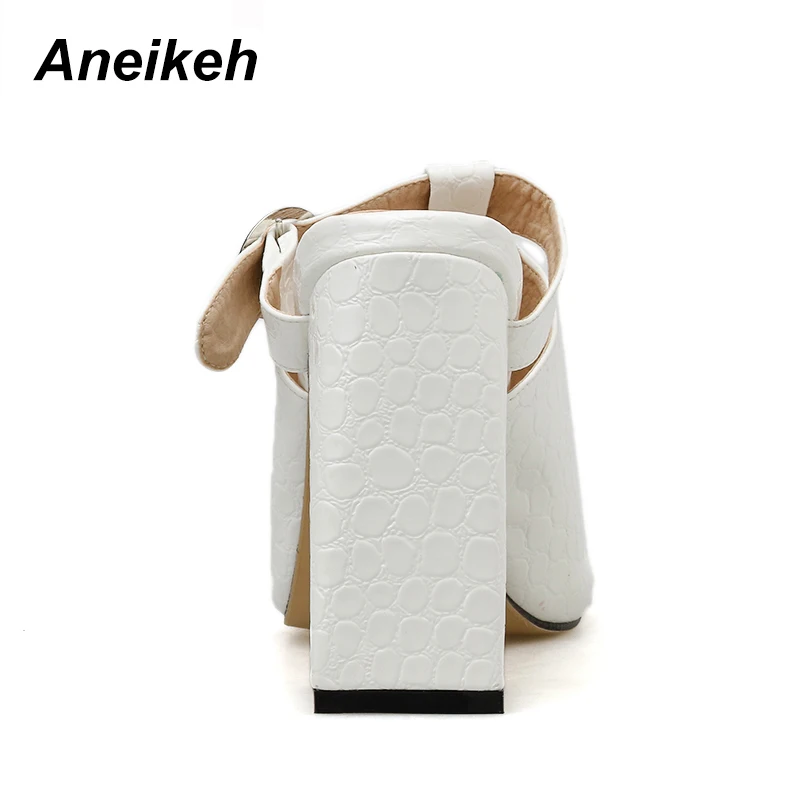 Aneikeh/летние основные тапочки; модные модельные туфли на высоком каблуке с открытым носком; слипоны на квадратном каблуке с металлической пряжкой; женские сабо; Размеры 35-40
